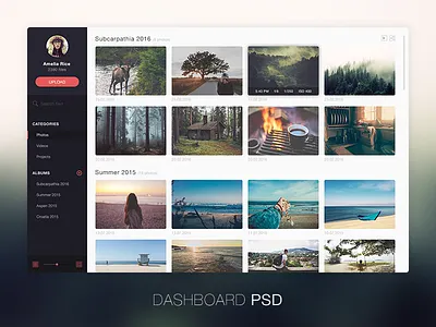 Photo management application design FREE PSD clean dashboard flat free freebie interface layout photo psd sidebar