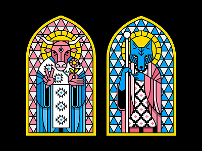 Preacher Stained Glass cow coyote preacher stained glass