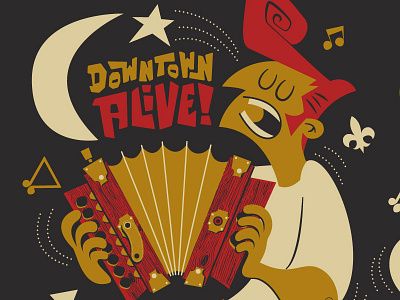 Downtown Alive accordion illustration mid century t shirt violin