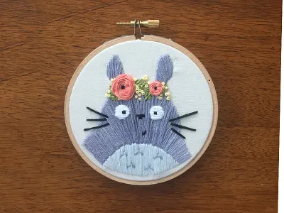 My Neighbor Totoro embroidery fan art flower crown flowers sketch to stitch totoro