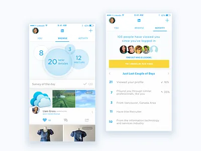 LinkedIn App Redesign app data flat fresh light linked profile ui