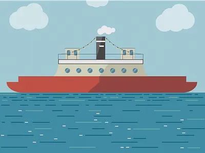 Ferry Wedding art boat clouds design ferry illustrator ocean print vector water waves wedding