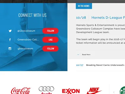 Greensboro Coliseum blue css html instagram news orange promotion raleway responsive social sponsors web