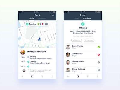 Sports App WIP app design event ios iphone minimal rsvp sports ui ux