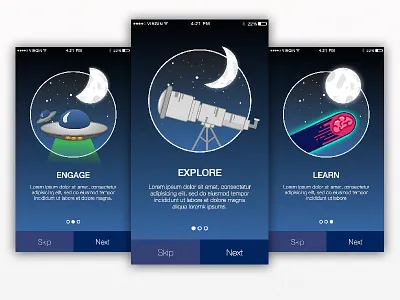 Day 023 - Onboarding dailyui day23 education iphone mobile onboarding science space stars ux walkthrough