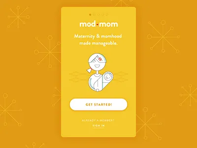 ModMom Onboarding Screens bright illustration ios line mid century mobile modern modmom mom app onboarding sign up tour