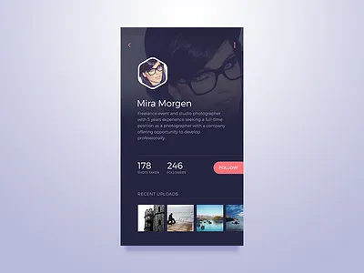User Profile / Photographer android app design material material design mobile photo profile ui user user interface