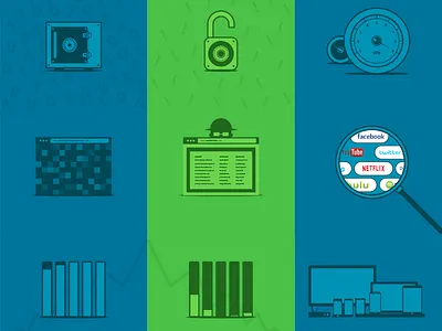 Infographic - VPN vs Proxy blue green icon infographic proxy vector vpn vs