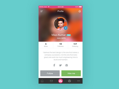 profile clean dribbble follow hire ios profile ui
