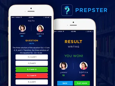 Educational Quiz App android app blue design education interface ios mobile quiz trivia ui ux