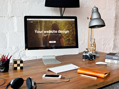 iMac - 7 photo mockups brick desk desk scene imac imac mockup mockup photo mockup psd smart object wood workplace workspace