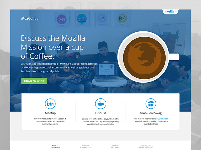 Mozilla MozCoffee - Landing Page coffee firefox interface landing meetup mozcoffee mozilla page ui ux website