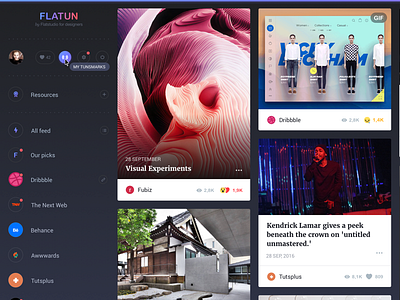 Flatun feed page app designer news dribbble feed flatun notice rss ui ux web