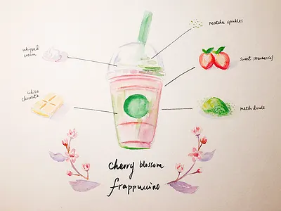 Watercolor Sweets - Cherry Blossom Frappuccino art frappuccino illustration painting watercolor