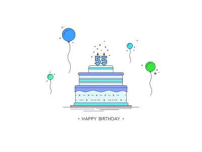 Birthday Cake 55 balloons birthday cake blue brooklyn nyc celebration green happy birthday illustration purple