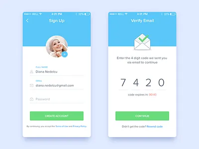 Cluball sign up screens android app confirm account create account email illustration form fields icons input ios material design sign up validate
