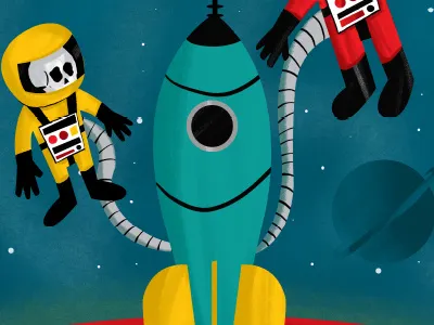 Seepeoples & Kaleidico Gig Poster gig poster mid century rocket skull space