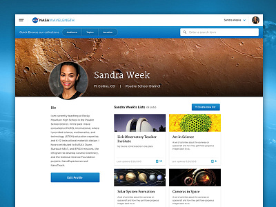 Nasa Profile activities bio blue cards edit list lists nasa profile