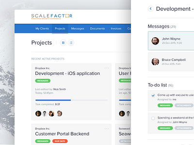 Projects view (dashboard) account application board cart clients dashboard menu navigation project ui ux workflow