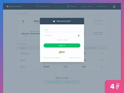 Student Loan Hero - Sign Up/In Modals dashboard forgot password input error input success loans login modal pop up sign in sign up