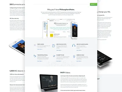 Why you’ll love ​PhilosophersNotes benefits home icons mockups web