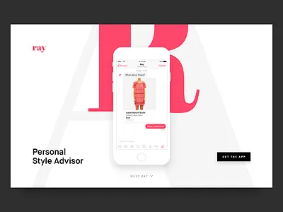 Ray - Landing Page app landing page facebook messenger landing page messenger bot minimal pink shadows startup white mockup