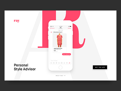 Ray - Landing Page app landing page facebook messenger landing page messenger bot minimal pink shadows startup white mockup