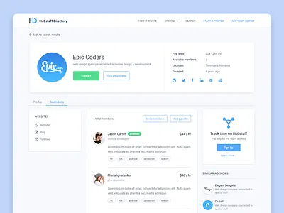 Hubstaff directory - agency profile app design freelancer hubstaff landing material page profile skills social ui ux