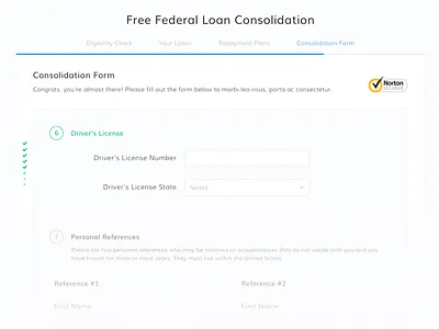 Student Loan Hero - Loan Consolidation Form consolidation fields inputs loans process progress bar questionnaire steps