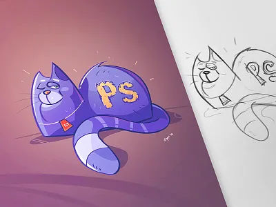 Created with Ps adobe cartoon cat character fun photoshop process ps