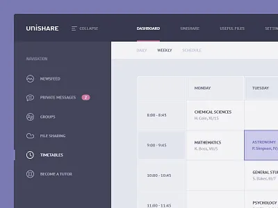 Timetables Screen app application dashboard interface layout message product school social ui