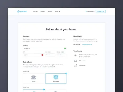 Estimate Page - Superhost clean dropdown estimate form icons input ui website