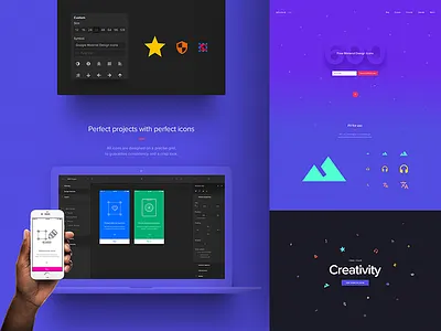 Material Design Icons LP design icons landing page material material design minimal minimalistic typography ui ux web webdesign