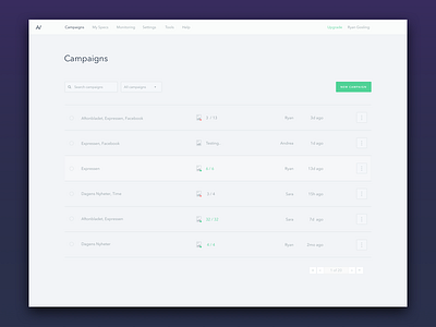 Campaigns campaign interface list minimal simple ui ux