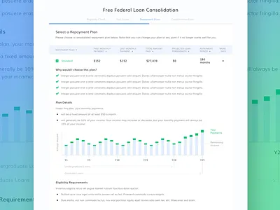 Student Loan Hero - Loan Consolidation Table Details chart checkbox columns consolidation details drawer expanded graph loans options plans table