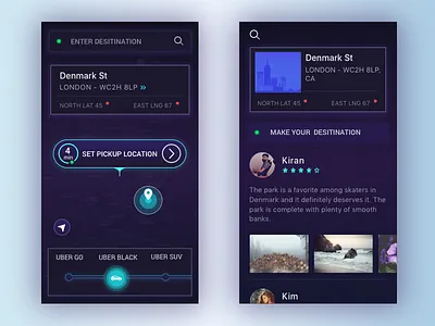 Uber futuristic app dark interaction ios location map travel uber ui user interface ux