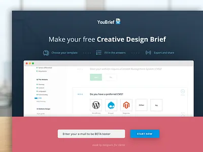 App BETA landing page app landing page brief call to action cta register signup web app website brief