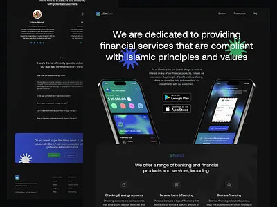 AlimBank: Landing Page bank code dark hero islamic landing mobile mode networthy new page payment popular qr section service trending ui ux website
