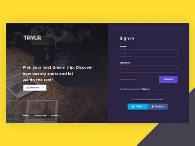 TRVLR // Sign In Screen dailyui flat login product sign up social travel trip uiux widget