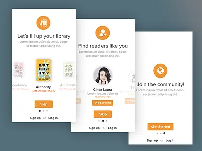 Readfeed App : Onboarding Screens android app book clean illustration onboarding read simple splash ui ux