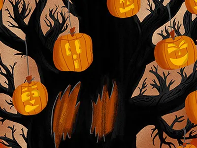 Something Wicked This Way Comes gouache halloween painting photoshop pumpkin tree