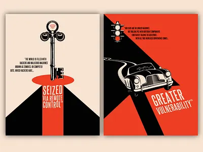 Film Noir Hacker Illustrations car illustration key lock minimal mouse noir poster retro traffic vintage wifi