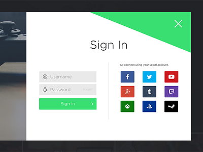 Sign in box box gaming log in minimal popup sign in social ui