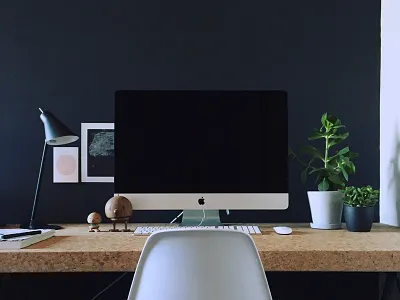 Home office desk home imac interior office plant setup studio