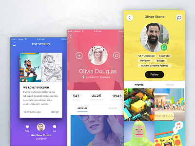 Bitter profiles ios iphone mobile app photoshop profile psd sketch social media ui kit