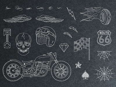 Hand-Drawn Vintage Racing automotive flag hand drawn industrial motorcycle piston racing vintage