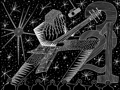Let's begin the party black concert doodle guitar party rockstar singer sketch