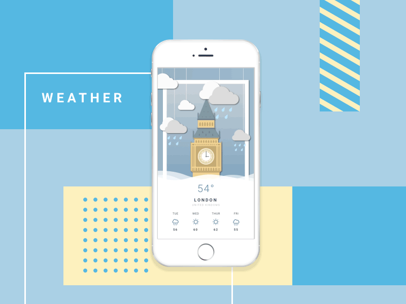 Daily UI Challenge #037 Weather App 37 animation card dailyui houston london principle rain sun ui weather