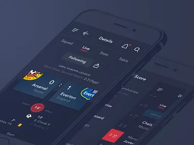 Kick Score app design flat interface ios live mobile scores soccer ui ux
