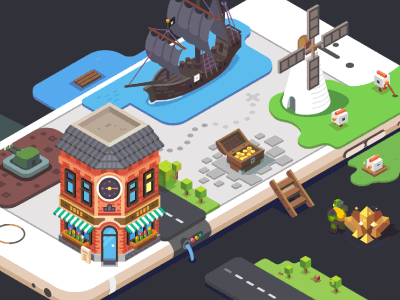 Game development animation car game gold iphone isometrics mill motion ship voxel war